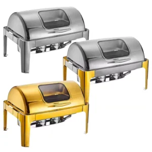 Wholesale Roll Top Chafing Dish, Rectangular Gold Buffet Set Bulk