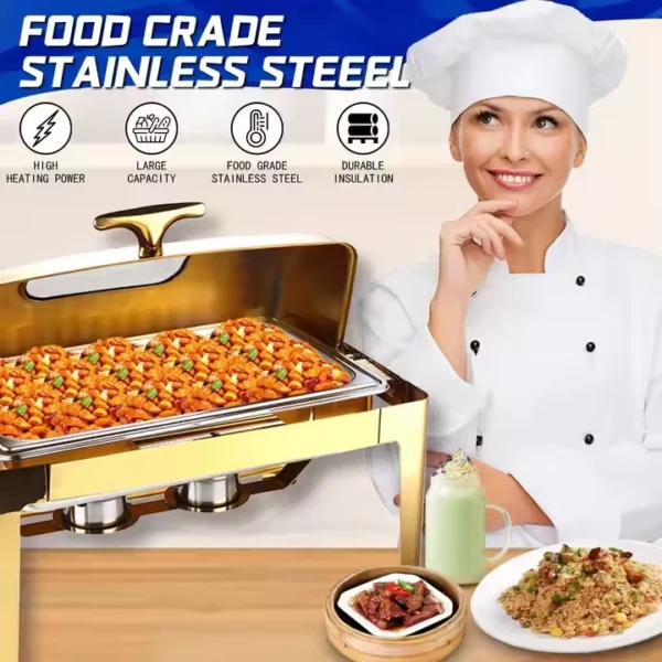 Wholesale Roll Top Chafing Dish, Rectangular Gold Buffet Set Bulk