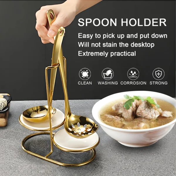 Wholesale Stainless Steel Ladle Holder, Buffet Accessories Spoon Set Gold Custom (4)