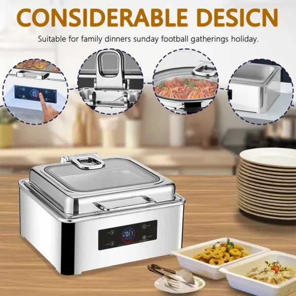 Custom Chafing Dish for Catering, Electric Buffet Set with Digital Temperature Control 110°C Rapid Heating in Bulk