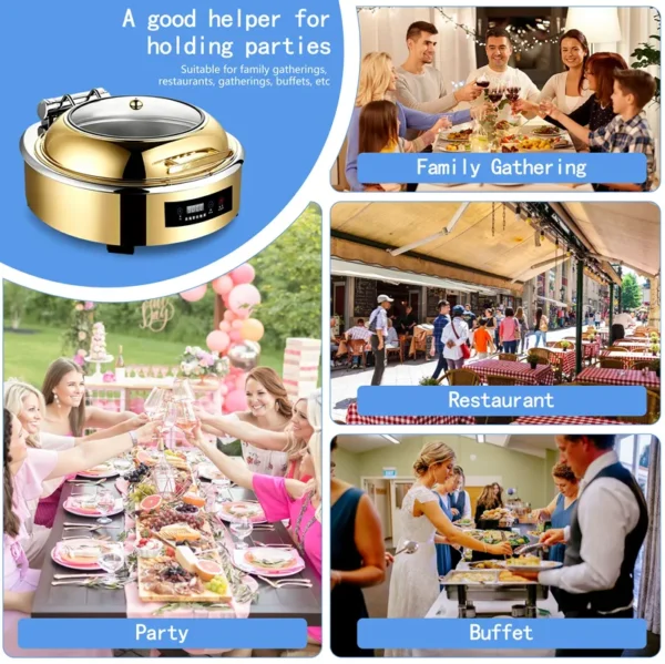 Custom Gold Chafing Dish Smart Electric Heating with Touch Screen&Glass Window Wholesale